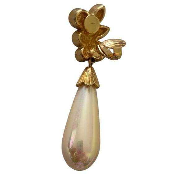 Christian Dior Signed Crystal Pearl Gold Tone Dangle Clip Earrings Crystal Vtg - Picture 9 of 14